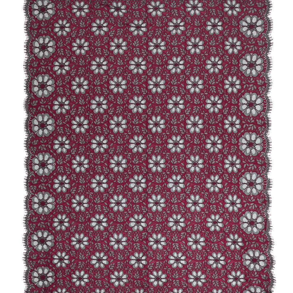 Lace with Scalloped Eyelash Edges - Black and Fuchsia Two-Tone Sunflowers Full