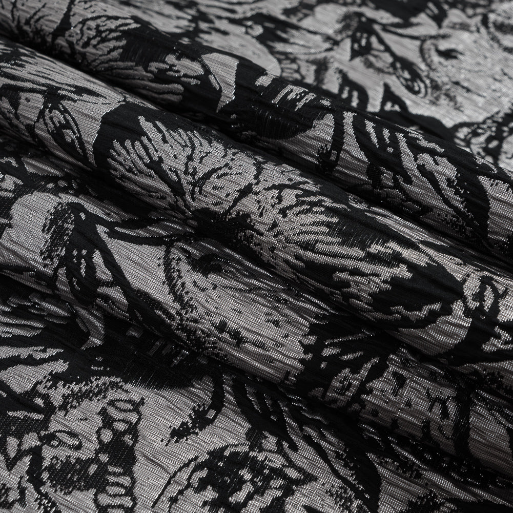Black, Peach and Metallic Silver Floral Brocade Folded