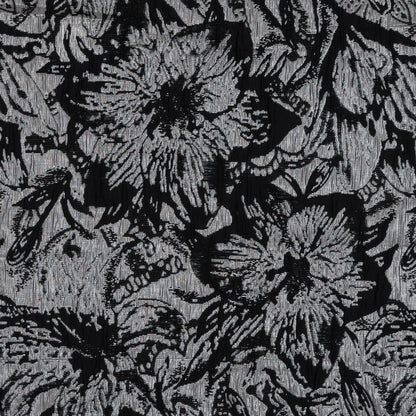 Black, Peach and Metallic Silver Floral Brocade