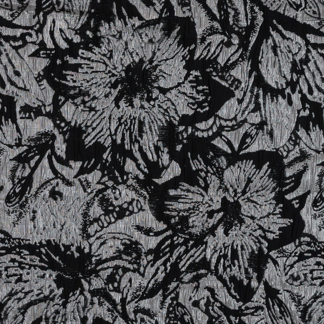 Black, Peach and Metallic Silver Floral Brocade
