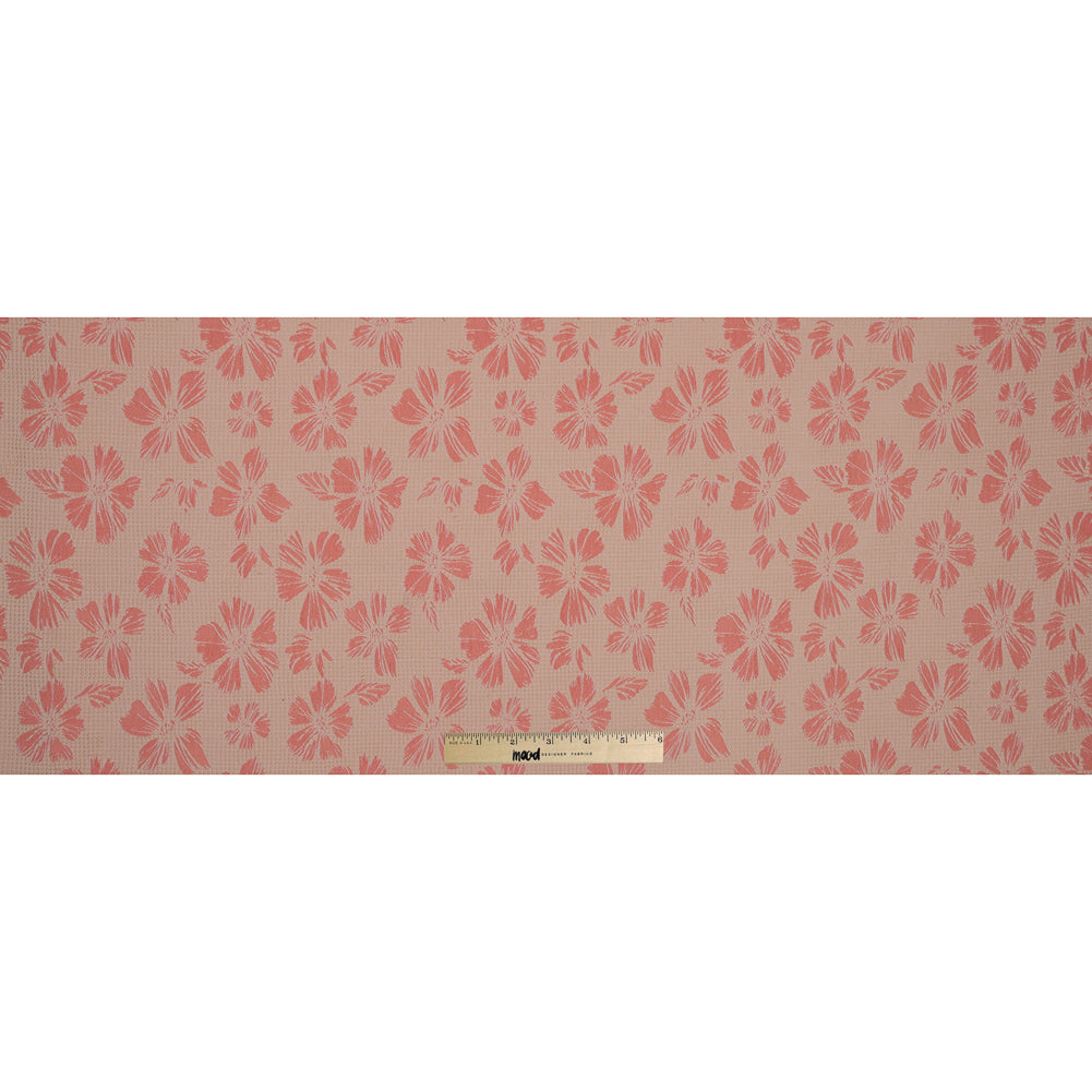 Beige and Light Orange Stretch Floral Houndstooth Brocade Full