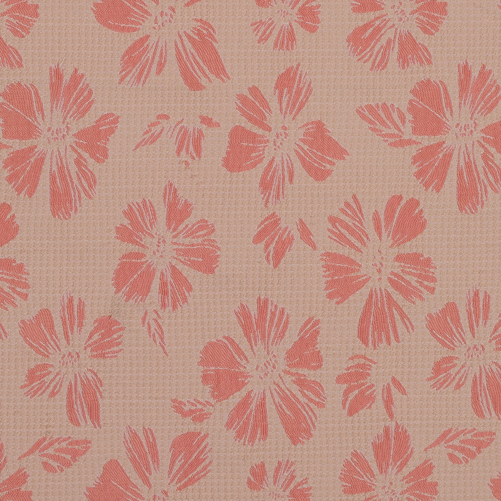 Beige and Light Orange Stretch Floral Houndstooth Brocade