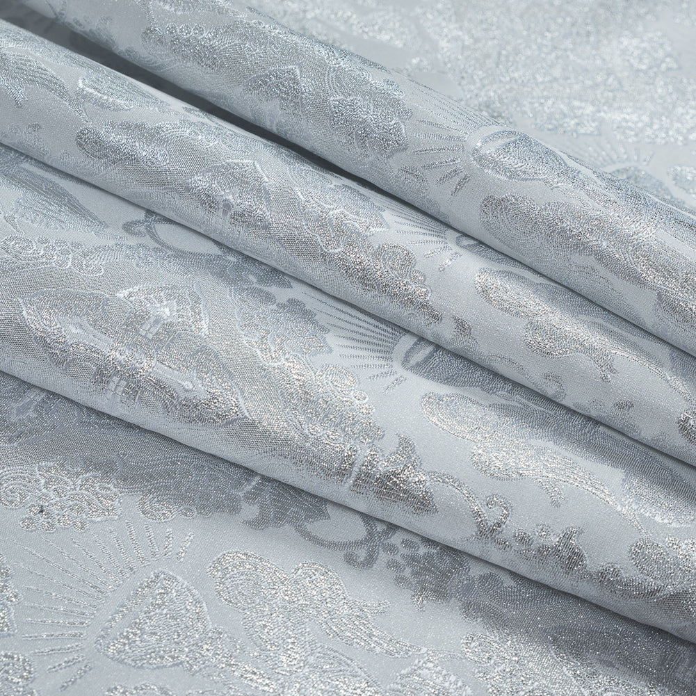 Metallic Silver and White Vestment Jacquard Folded