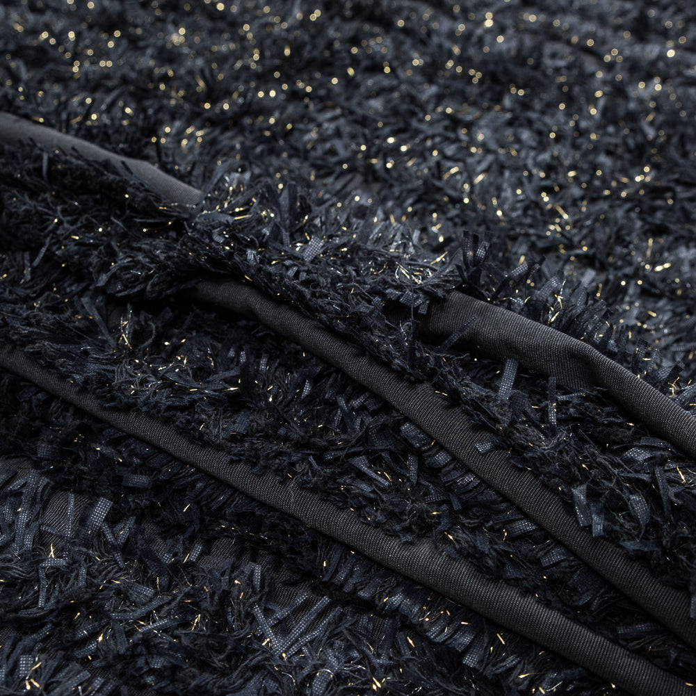Black and Metallic Gold Fringe Fabric Folded