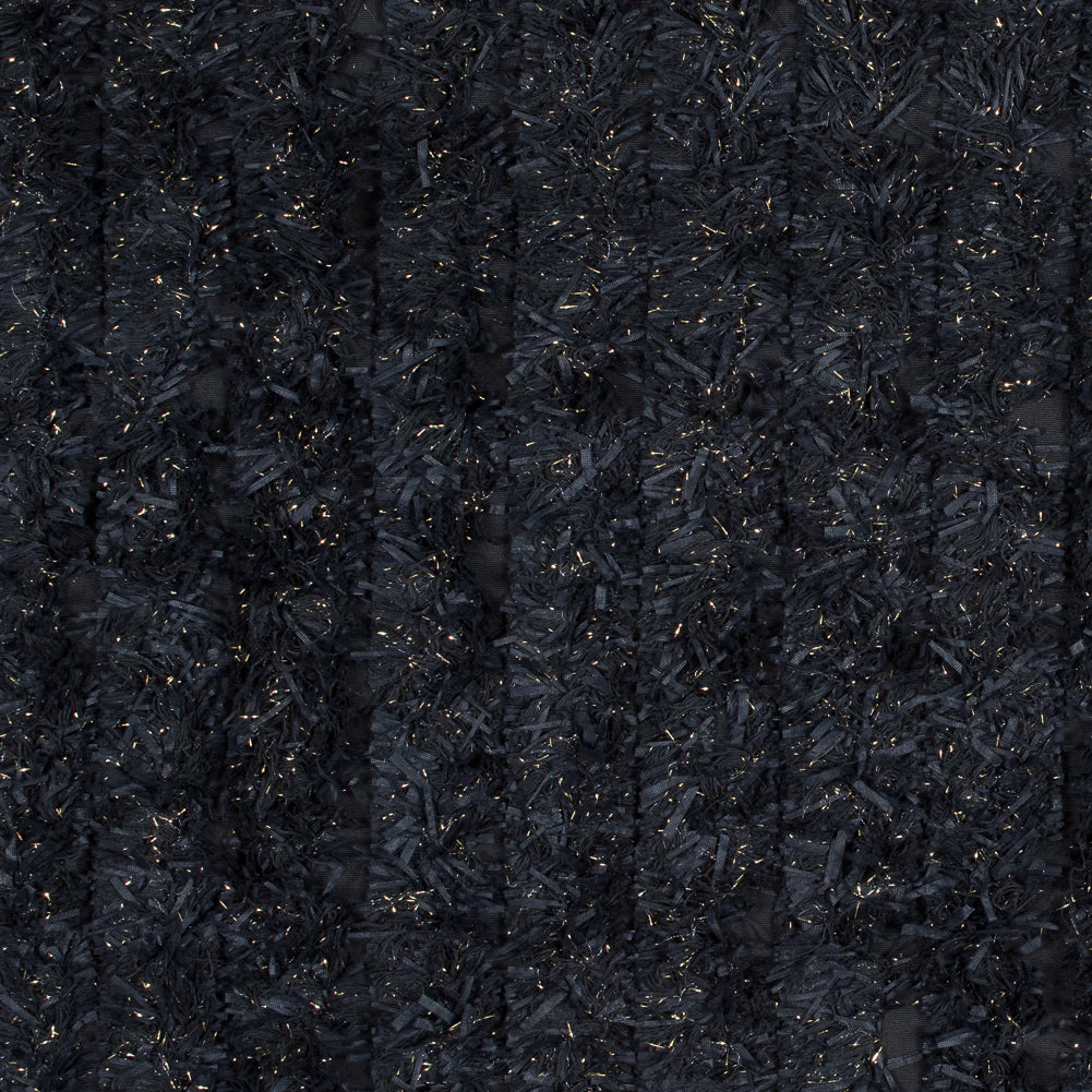 Black and Metallic Gold Fringe Fabric