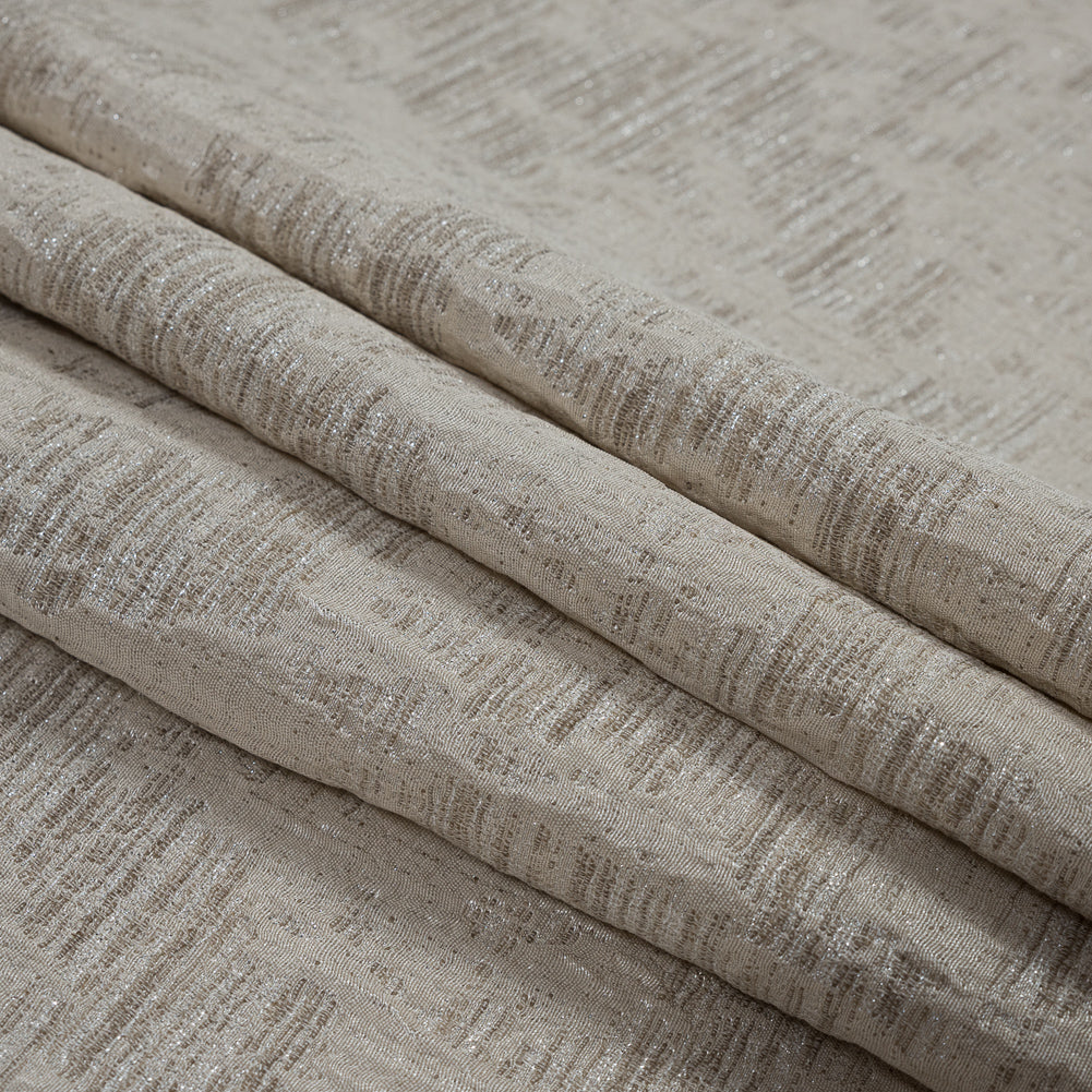 Beige and Metallic Silver Abstract Brocade Folded