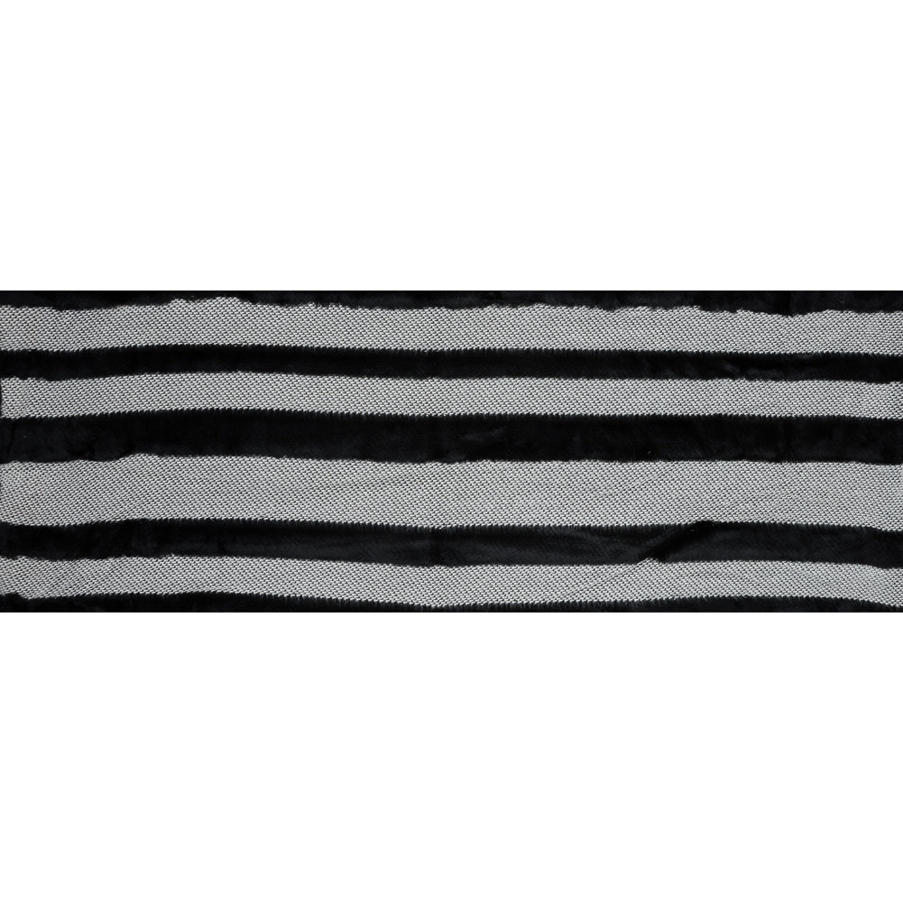 Novelty Black And White Cotton Knit with Black Faux Fur Awning Stripes Full