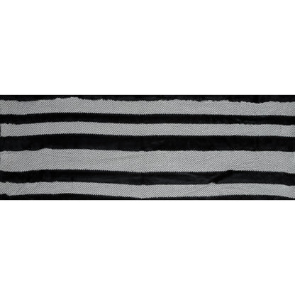 Novelty Black And White Cotton Knit with Black Faux Fur Awning Stripes Full