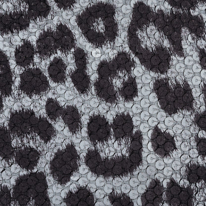 Knit Fabric with Snow Leopard Foil and Circle Sequins - Black and White on Black Detail