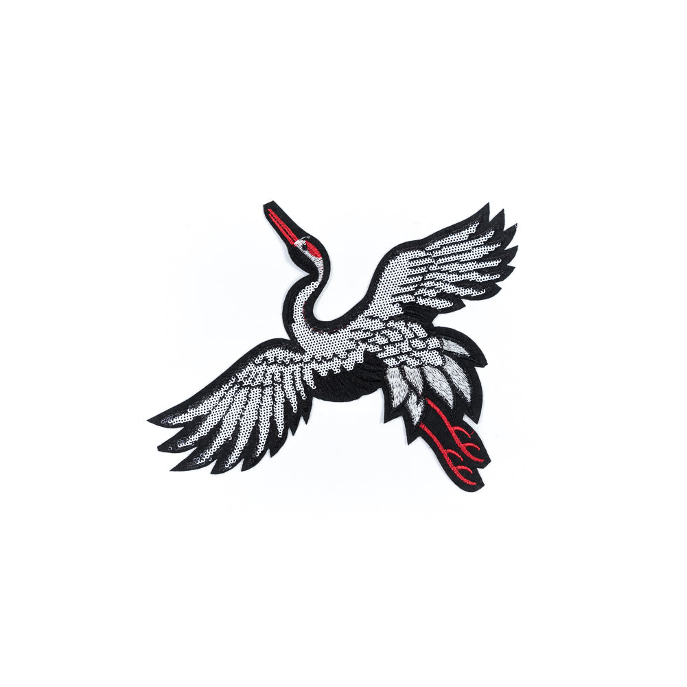 Italian Black, White and Red Sequin Phoenix Patch - 8" x 7"