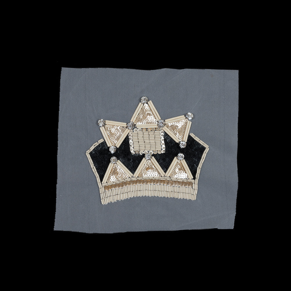Italian Beige Beaded and Sequined Rhinestone Applique - 5" x 6"