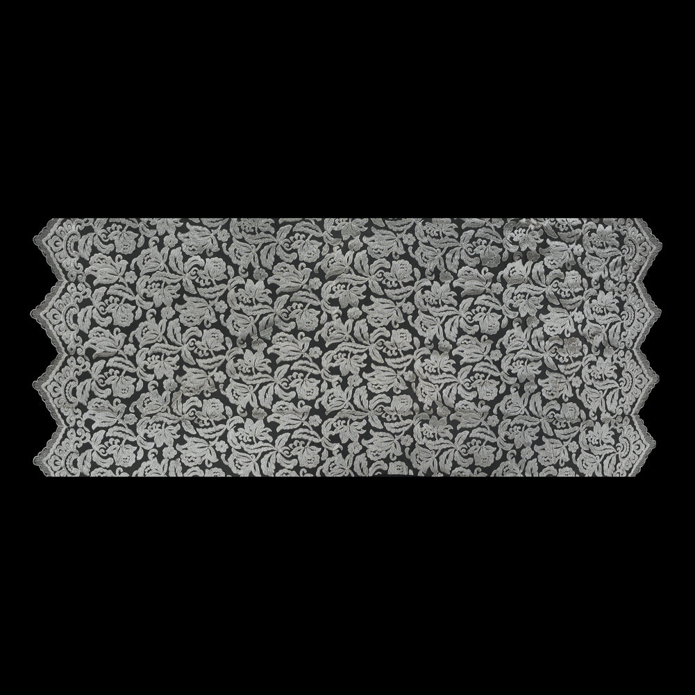 Ivory Floral Embroidered Mesh with Finished Edges Full