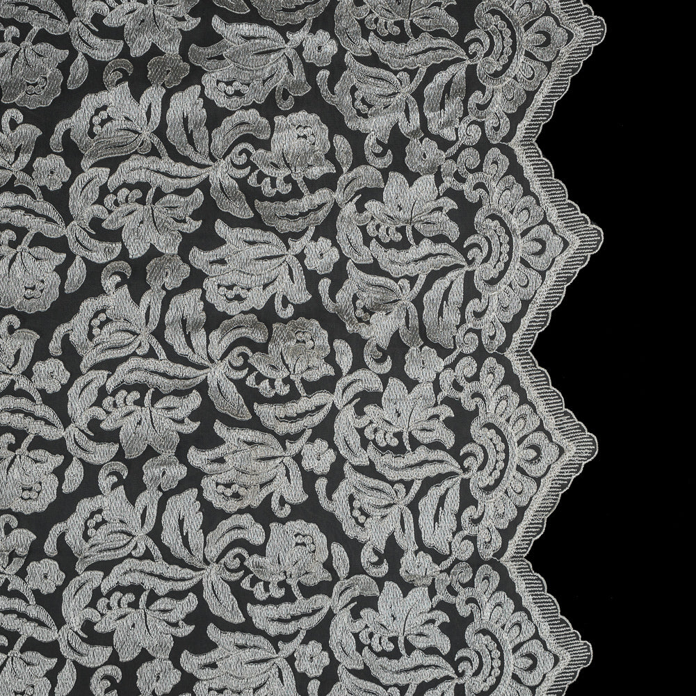 Ivory Floral Embroidered Mesh with Finished Edges