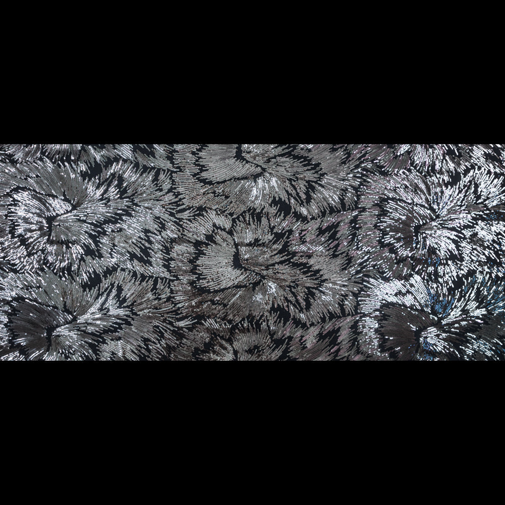 Mesh with Baby Sequins - Gray and Black Abstract Folded