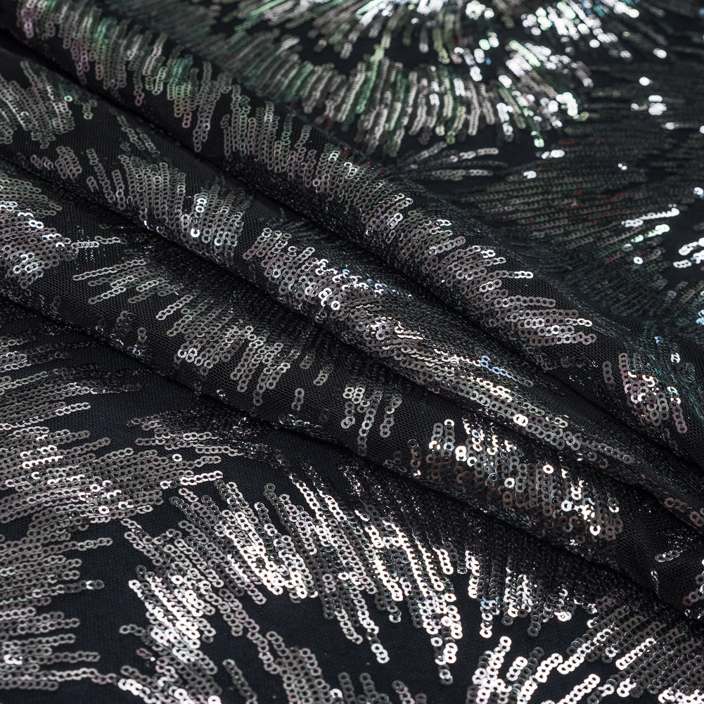Mesh with Baby Sequins - Gray and Black Abstract Detail