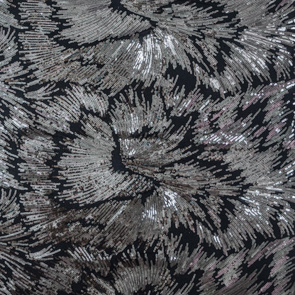 Mesh with Baby Sequins - Gray and Black Abstract