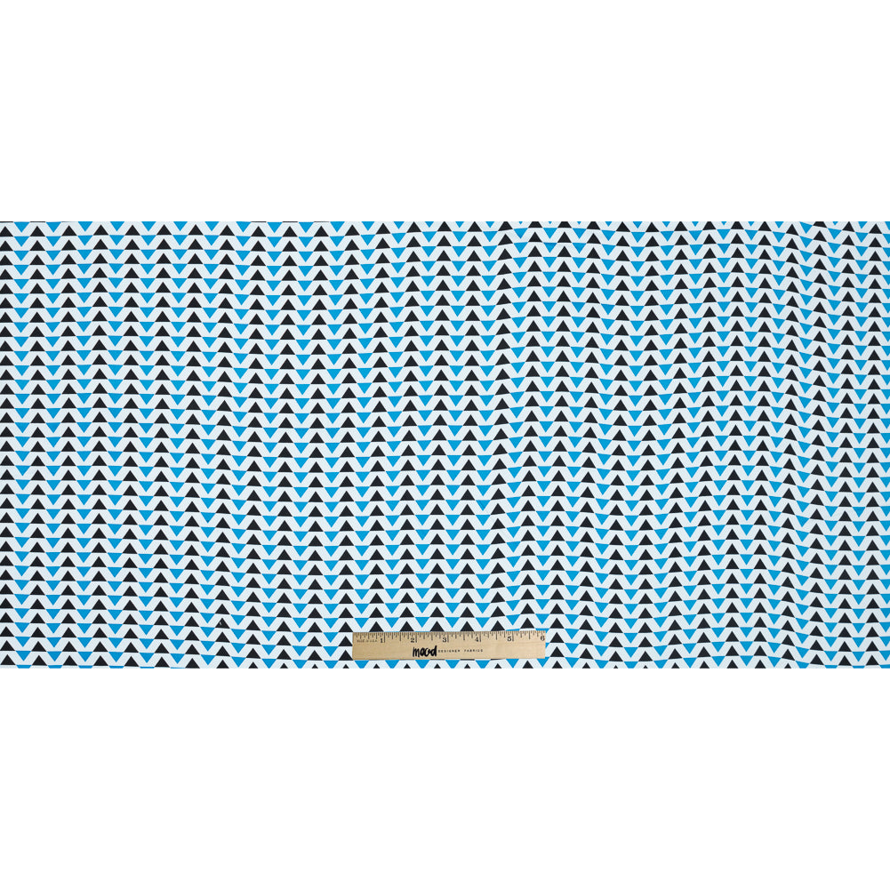 Blue Geometric Stretch Cotton Sateen Folded