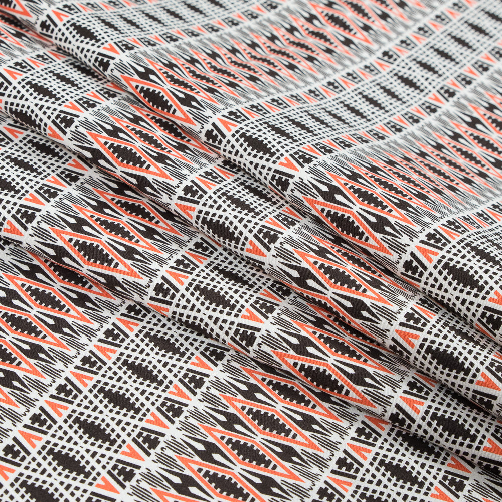 Red Orange Geometric Stretch Cotton Twill Detail