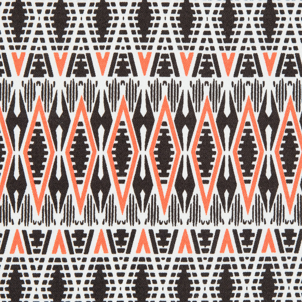 Red Orange Geometric Stretch Cotton Twill Full
