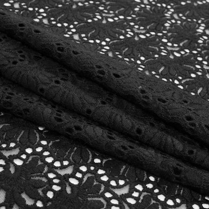 Black Floral Partially Netted Lace Folded