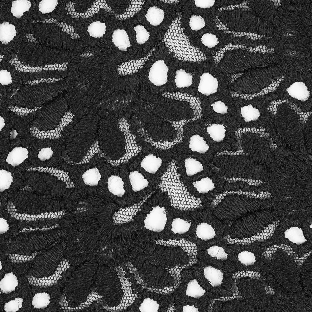 Black Floral Partially Netted Lace Detail