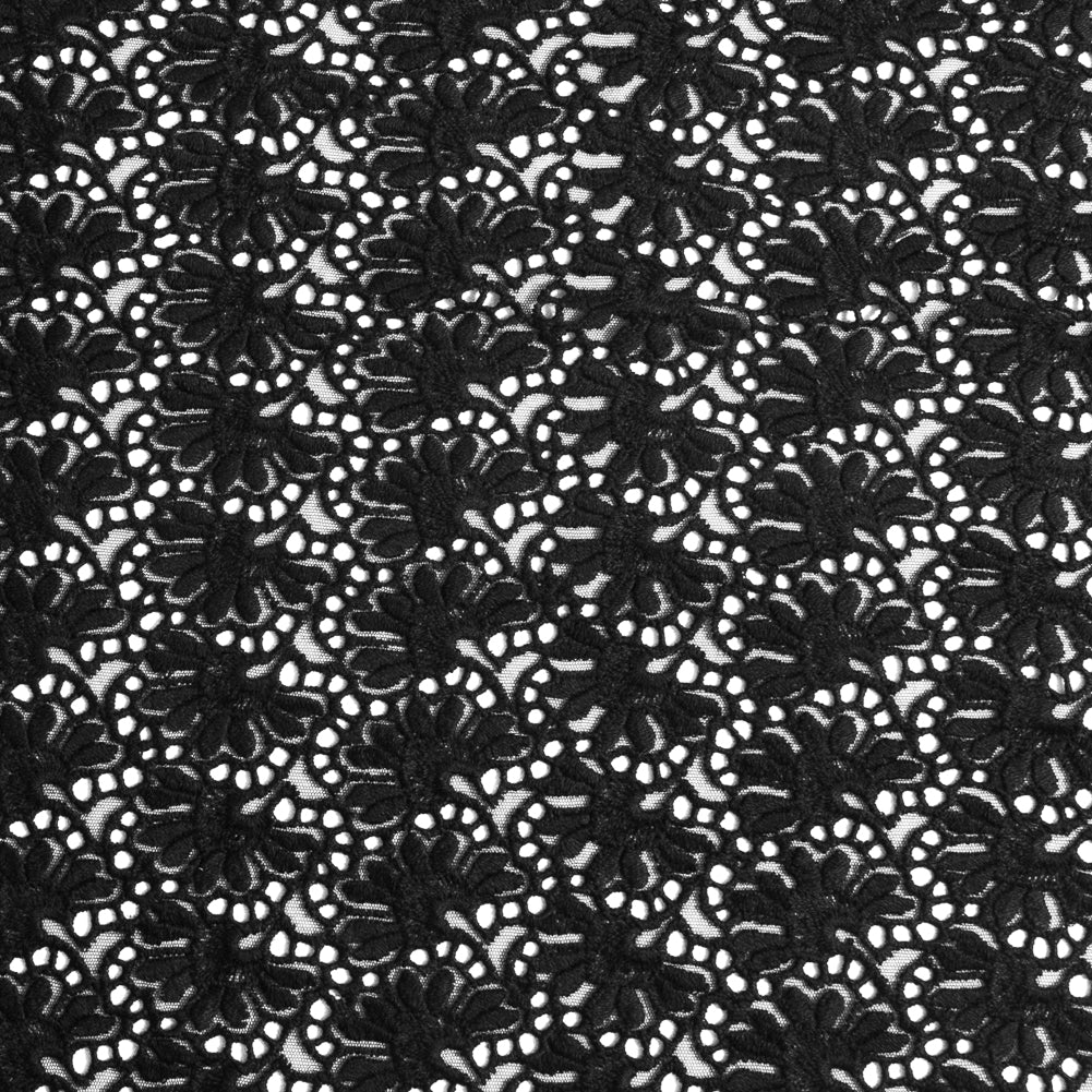 Black Floral Partially Netted Lace