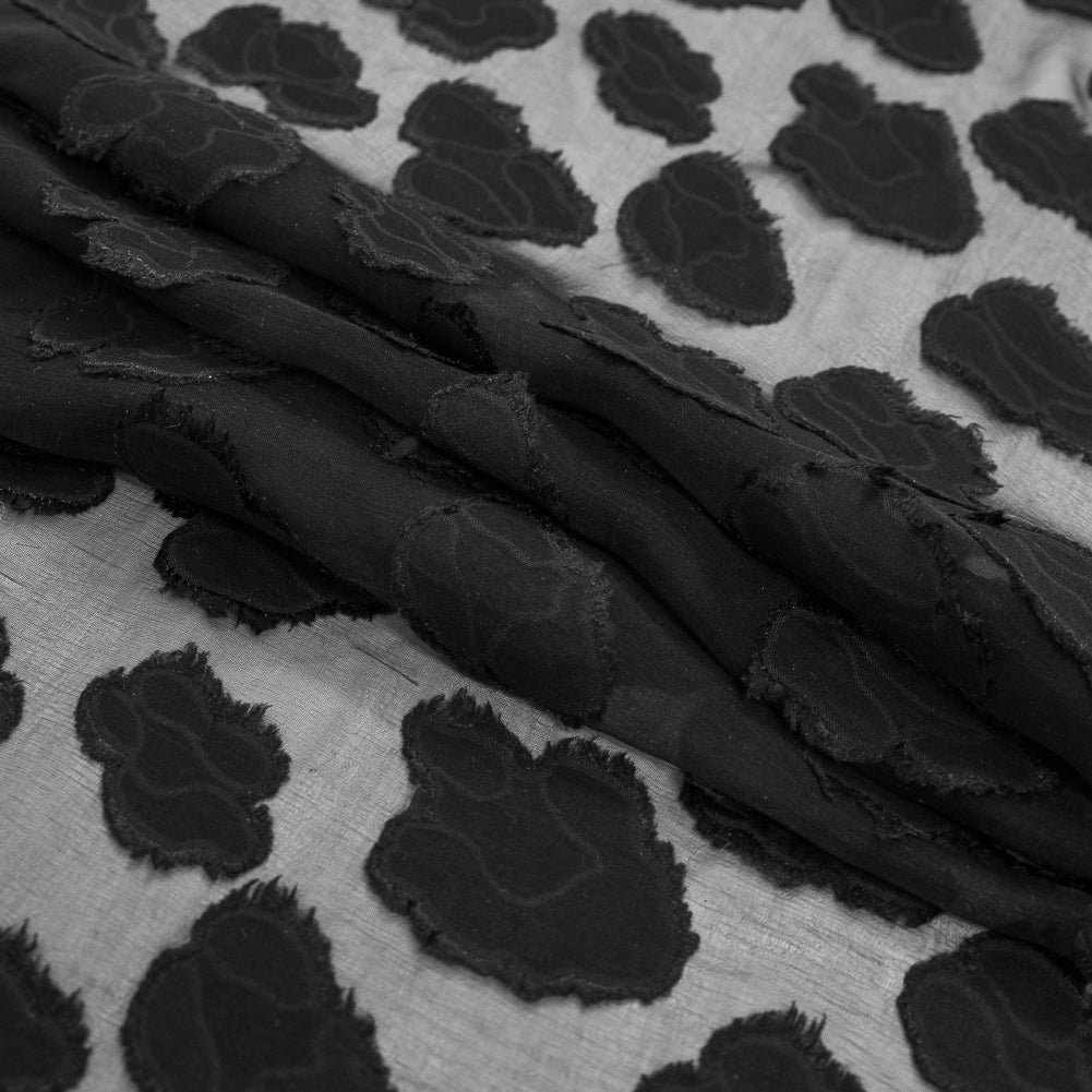 Black Abstract Burn-Out Silk Chiffon Folded