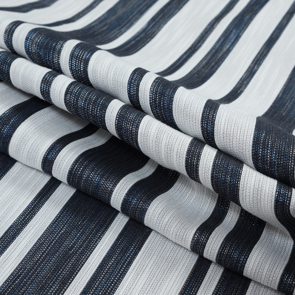 White Woven with Luminous Navy Barcode Stripes Folded