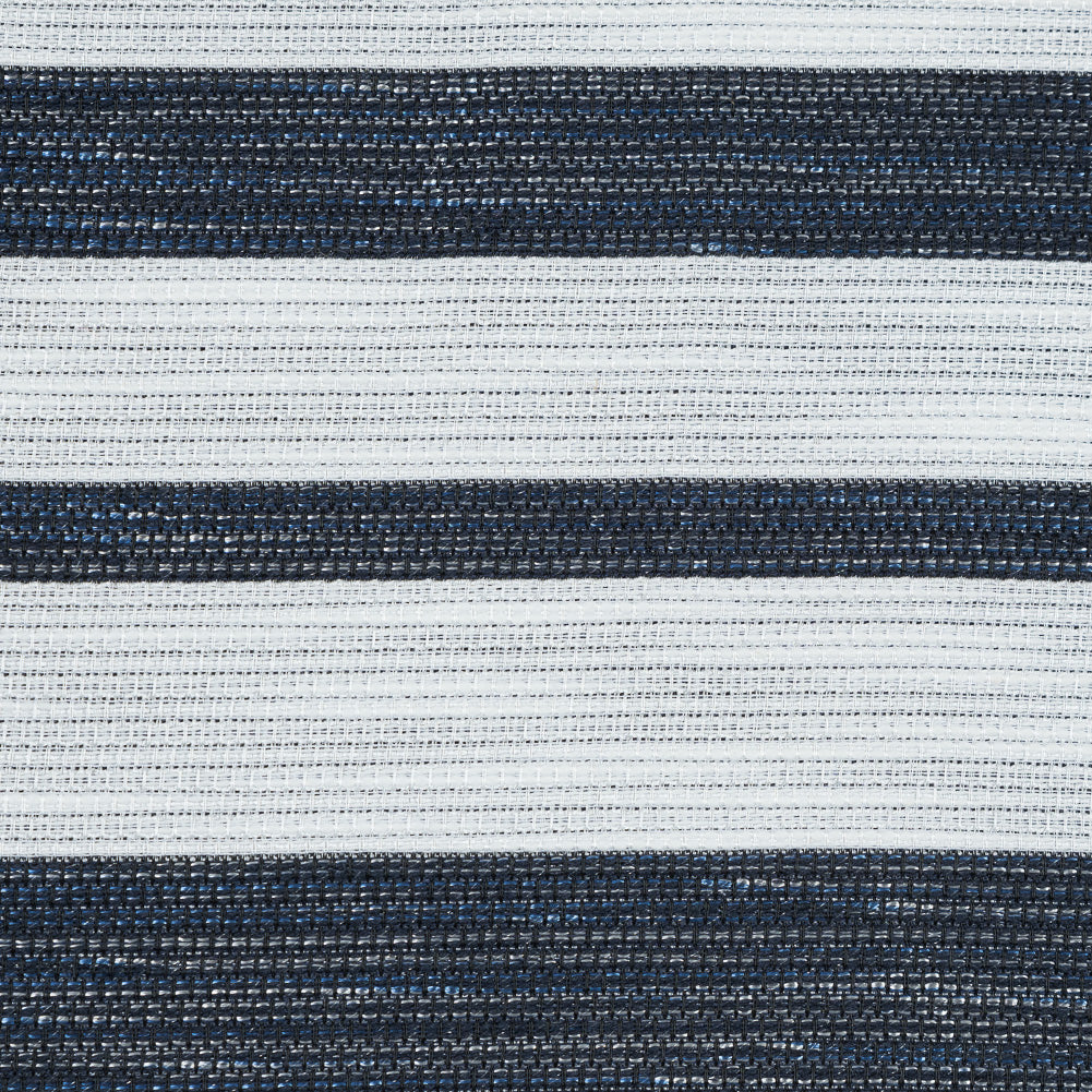 White Woven with Luminous Navy Barcode Stripes Detail