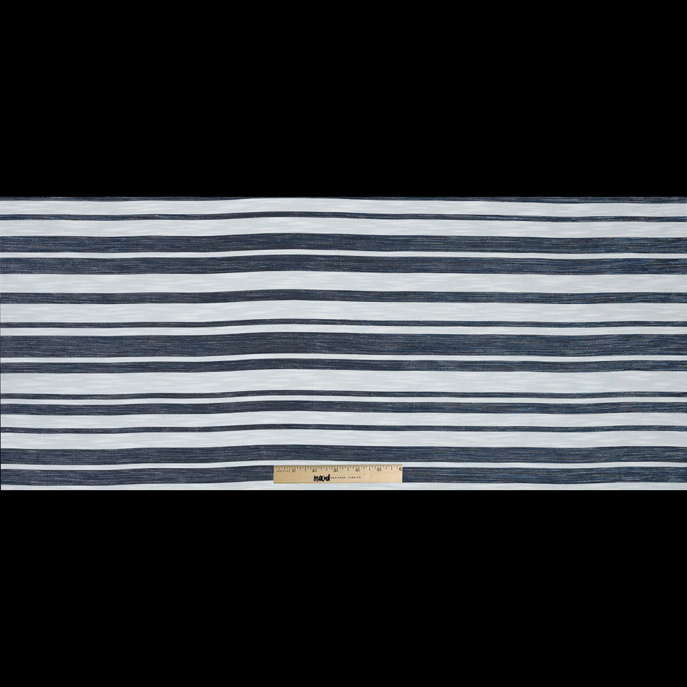 White Woven with Luminous Navy Barcode Stripes Full