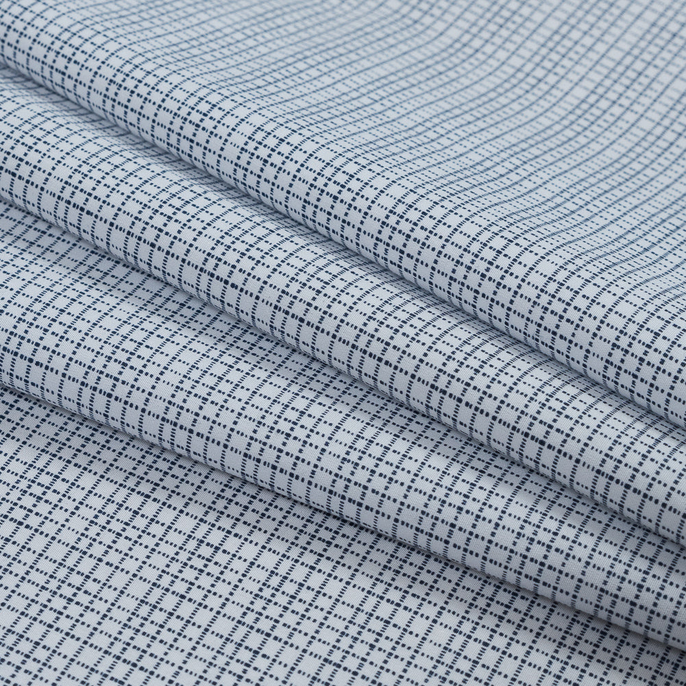 Navy and White Plaid Cotton Shirting Folded