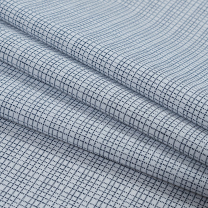 Navy and White Plaid Cotton Shirting Folded