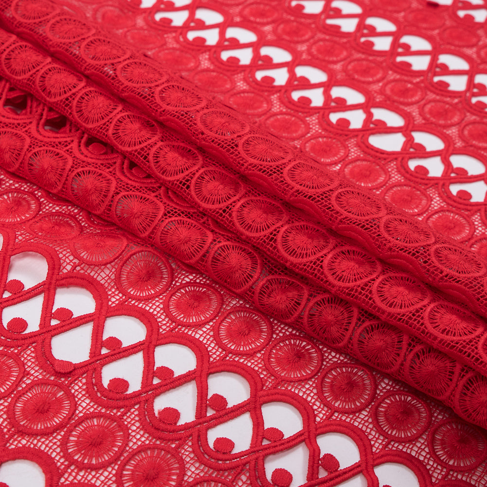 Guipure Lace - Flame Scarlet Red Geometric Folded
