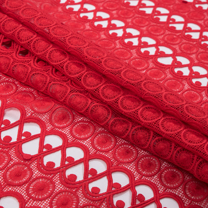Guipure Lace - Flame Scarlet Red Geometric Folded