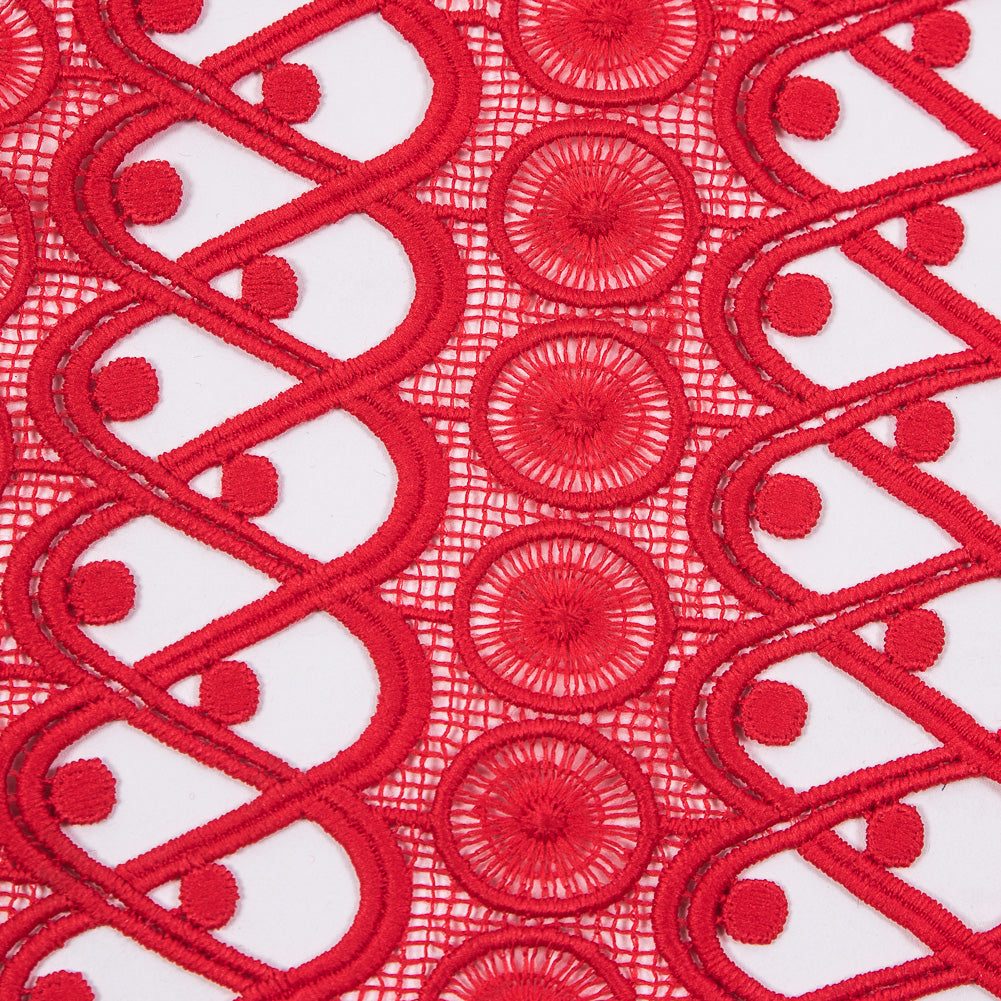 Guipure Lace - Flame Scarlet Red Geometric Detail