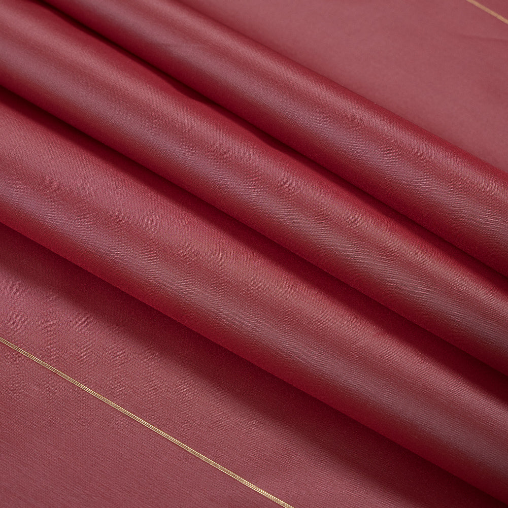 Red Polyester Taffeta with Metallic Gold Stripes Folded