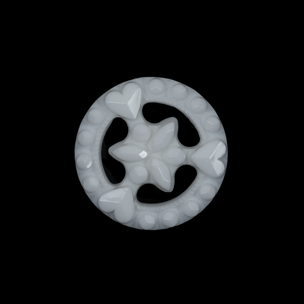 White Hearts and Gems Plastic Shank-Back Button - 36L/23mm