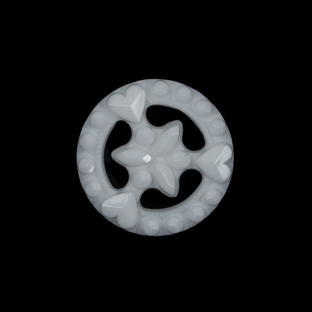 White Hearts and Gems Plastic Shank-Back Button - 36L/23mm