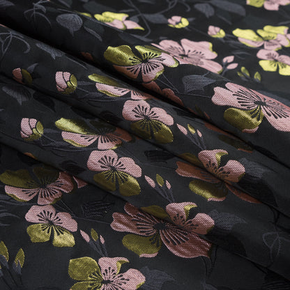Black, Pink and Lime Reversible Floral Brocade Detail