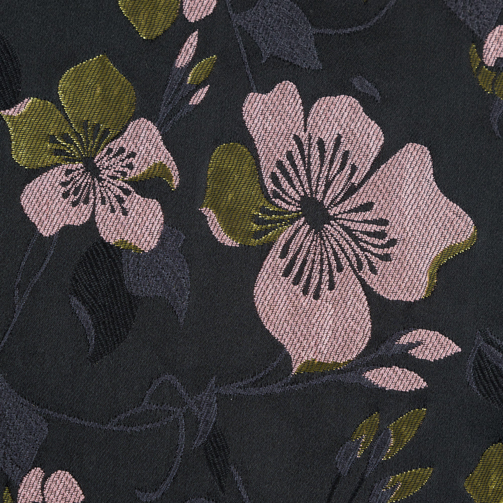 Black, Pink and Lime Reversible Floral Brocade Full