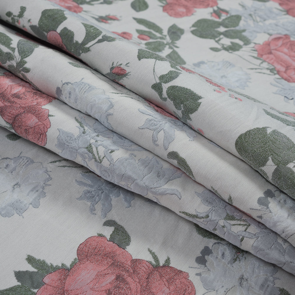 White, Pink and Green Floral Jacquard Detail