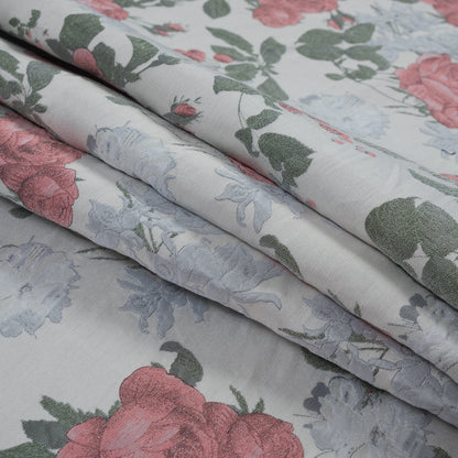 White, Pink and Green Floral Jacquard Detail