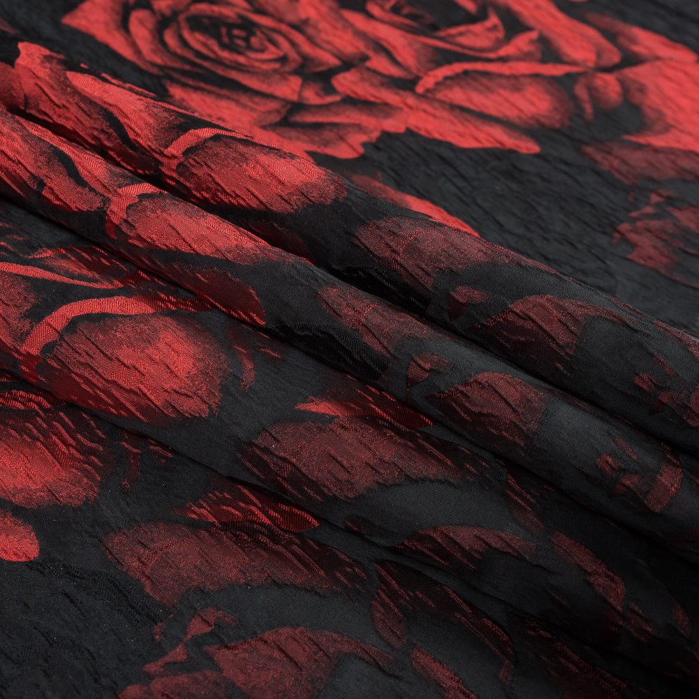 Black and Red Textural Floral Brocade Detail