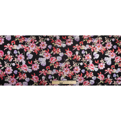 Black Ponte Knit with Multicolor Floral Foil Design Folded