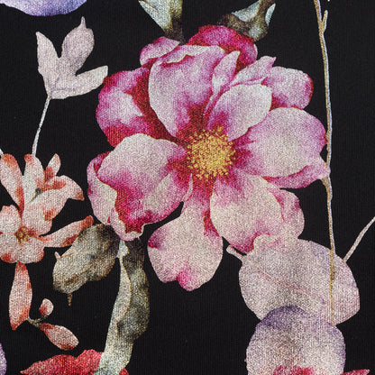 Black Ponte Knit with Multicolor Floral Foil Design Full