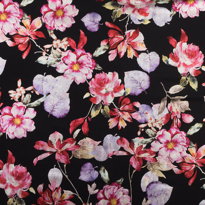 Black Ponte Knit with Multicolor Floral Foil Design