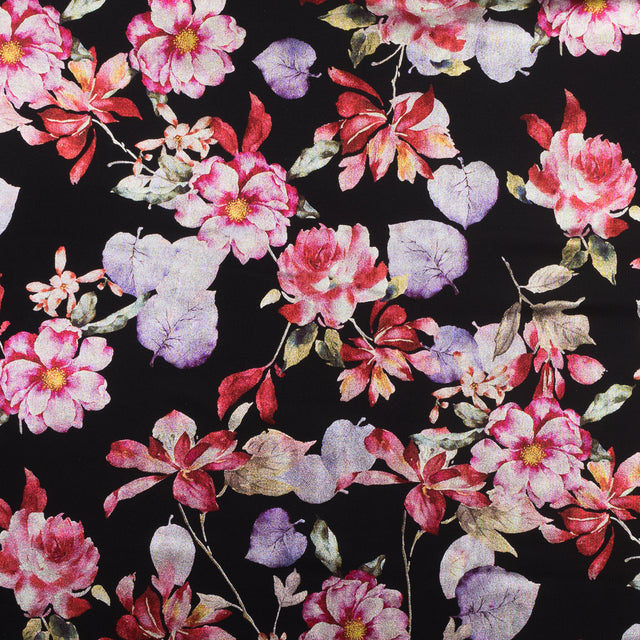 Black Ponte Knit with Multicolor Floral Foil Design
