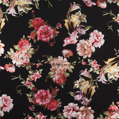 Black Ponte Knit with Multicolor Floral Foil Design