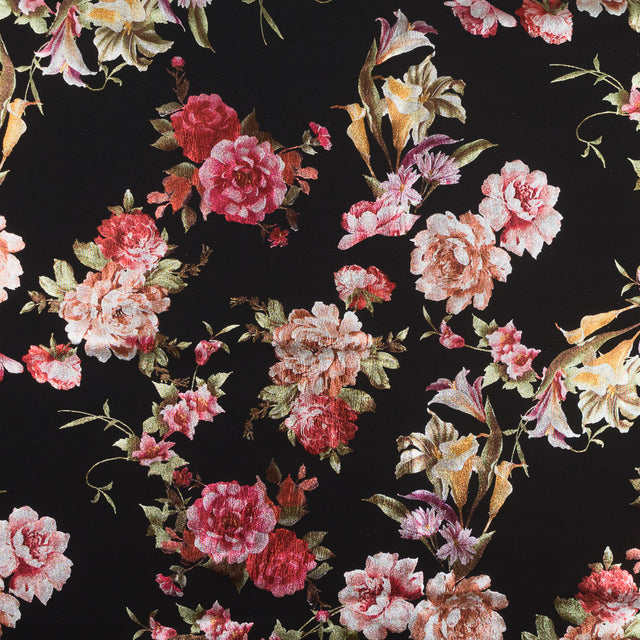 Black Ponte Knit with Multicolor Floral Foil Design