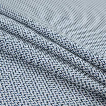 Blue and White Checkered Cotton Woven Folded